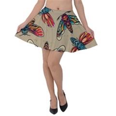 Tattoos Colorful Seamless Pattern Velvet Skater Skirt by Amaryn4rt