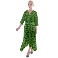 Seamless Pattern Crocodile Leather Quarter Sleeve Wrap Front Maxi Dress by Amaryn4rt