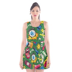 Pop Art Colorful Seamless Pattern Scoop Neck Skater Dress