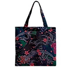 Japanese Wave Koi Illustration Seamless Pattern Zipper Grocery Tote Bag by Amaryn4rt
