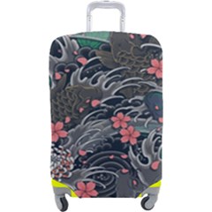 Japanese Wave Koi Illustration Seamless Pattern Luggage Cover (large) by Amaryn4rt