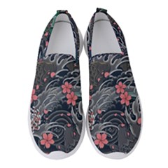 Japanese Wave Koi Illustration Seamless Pattern Women s Slip On Sneakers by Amaryn4rt