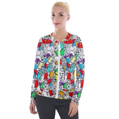 Graffit Characters Seamless Pattern Art Velour Zip Up Jacket by Amaryn4rt