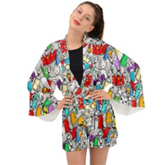 Graffit Characters Seamless Pattern Art Long Sleeve Kimono