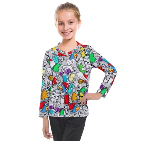 Graffit Characters Seamless Pattern Art Kids  Long Mesh Tee by Amaryn4rt