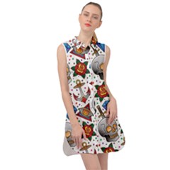 Full Color Flash Tattoo Patterns Sleeveless Shirt Dress