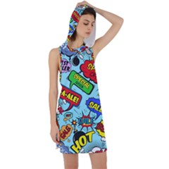 Comic Bubbles Seamless Pattern Racer Back Hoodie Dress by Amaryn4rt