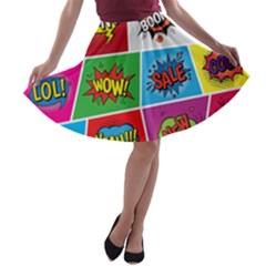 Pop Art Comic Vector Speech Cartoon Bubbles Popart Style With Humor Text Boom Bang Bubbling Expressi A-line Skater Skirt by Amaryn4rt