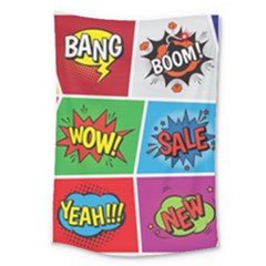 Pop Art Comic Vector Speech Cartoon Bubbles Popart Style With Humor Text Boom Bang Bubbling Expressi Large Tapestry by Amaryn4rt