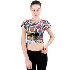 Vintage College Colorful Seamless Pattern Crew Neck Crop Top by Amaryn4rt