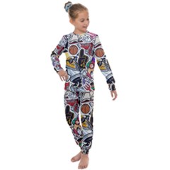 Vintage College Colorful Seamless Pattern Kids  Long Sleeve Set  by Amaryn4rt