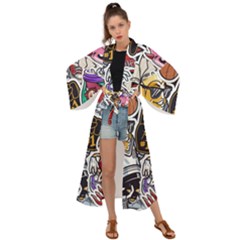 Vintage College Colorful Seamless Pattern Maxi Kimono