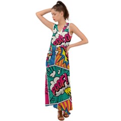 Comic Colorful Seamless Pattern V-neck Chiffon Maxi Dress