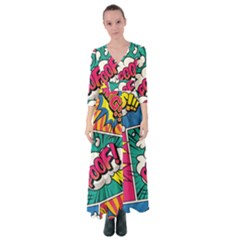 Comic Colorful Seamless Pattern Button Up Maxi Dress by Amaryn4rt