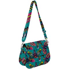 Vintage Colorful Insects Seamless Pattern Saddle Handbag by Amaryn4rt