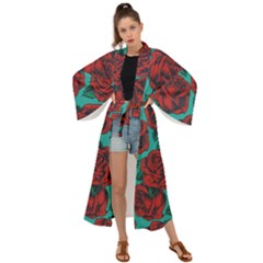 Vintage Floral Colorful Seamless Pattern Maxi Kimono