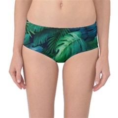 Tropical Green Leaves Background Mid-waist Bikini Bottoms by Amaryn4rt