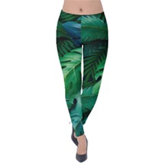 Tropical Green Leaves Background Velvet Leggings by Amaryn4rt