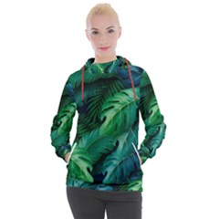 Tropical Green Leaves Background Women s Hooded Pullover by Amaryn4rt