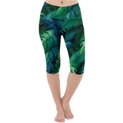 Tropical Green Leaves Background Lightweight Velour Cropped Yoga Leggings by Amaryn4rt