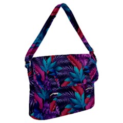 Background With Violet Blue Tropical Leaves Buckle Messenger Bag