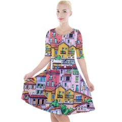 Menton Old Town France Quarter Sleeve A-line Dress