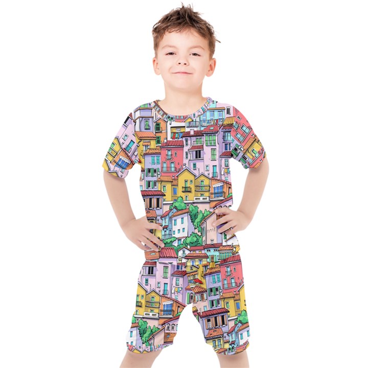 Menton Old Town France Kids  Tee and Shorts Set