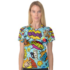 Comic Elements Colorful Seamless Pattern V-neck Sport Mesh Tee