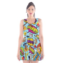 Comic Elements Colorful Seamless Pattern Scoop Neck Skater Dress