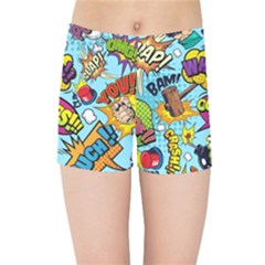 Comic Elements Colorful Seamless Pattern Kids  Sports Shorts by Amaryn4rt