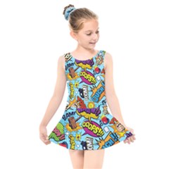 Comic Elements Colorful Seamless Pattern Kids  Skater Dress Swimsuit by Amaryn4rt