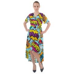 Comic Elements Colorful Seamless Pattern Front Wrap High Low Dress by Amaryn4rt