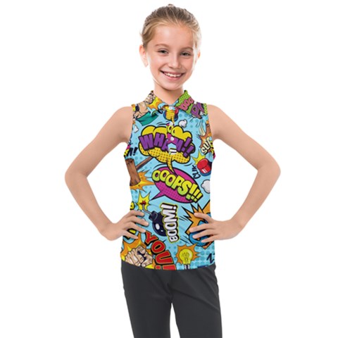 Comic Elements Colorful Seamless Pattern Kids  Sleeveless Polo Tee by Amaryn4rt