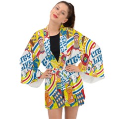 Colorful City Life Horizontal Seamless Pattern Urban City Long Sleeve Kimono