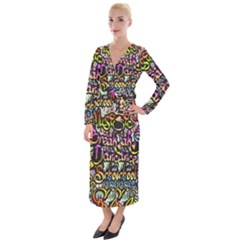 Graffiti Word Seamless Pattern Velvet Maxi Wrap Dress by Amaryn4rt