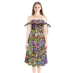 Graffiti Word Seamless Pattern Shoulder Tie Bardot Midi Dress by Amaryn4rt