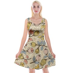 Seamless Pattern With Flower Bird Reversible Velvet Sleeveless Dress by Amaryn4rt