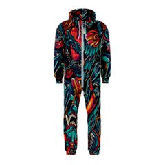 Vintage Tattoos Colorful Seamless Pattern Hooded Jumpsuit (kids)