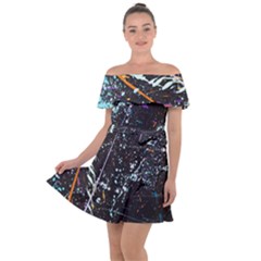 Abstract Colorful Texture Off Shoulder Velour Dress