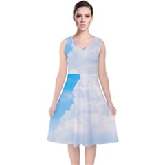 Sky V-neck Midi Sleeveless Dress 