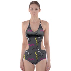 Gray Pattern Cut-out One Piece Swimsuit by Saptagram