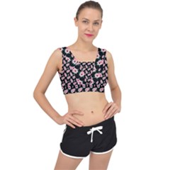 Floral Print V-back Sports Bra by Saptagram