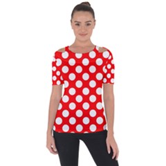 Large White Polka Dots Pattern, Retro Style, Pinup Pattern Shoulder Cut Out Short Sleeve Top by Casemiro