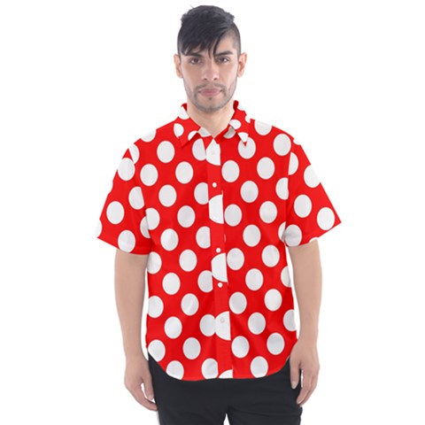 Large White Polka Dots Pattern, Retro Style, Pinup Pattern Men s Short Sleeve Shirt by Casemiro