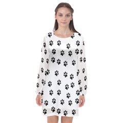 Dog Paws Pattern, Black And White Vector Illustration, Animal Love Theme Long Sleeve Chiffon Shift Dress  by Casemiro