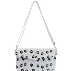 Dog Paws Pattern, Black And White Vector Illustration, Animal Love Theme Removable Strap Clutch Bag by Casemiro