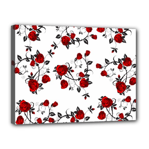 Vector Roses Pattern,red Flowers And Black Branches, Asymmetric Design Canvas 16  X 12  (stretched) by Casemiro