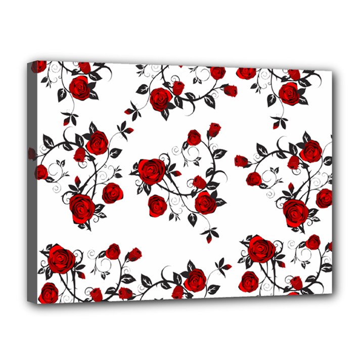 Vector Roses Pattern,red flowers and black branches, asymmetric design Canvas 16  x 12  (Stretched)