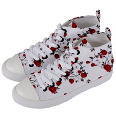 Vector Roses Pattern,red Flowers And Black Branches, Asymmetric Design Women s Mid-top Canvas Sneakers by Casemiro