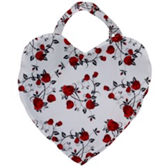 Vector Roses Pattern,red Flowers And Black Branches, Asymmetric Design Giant Heart Shaped Tote by Casemiro